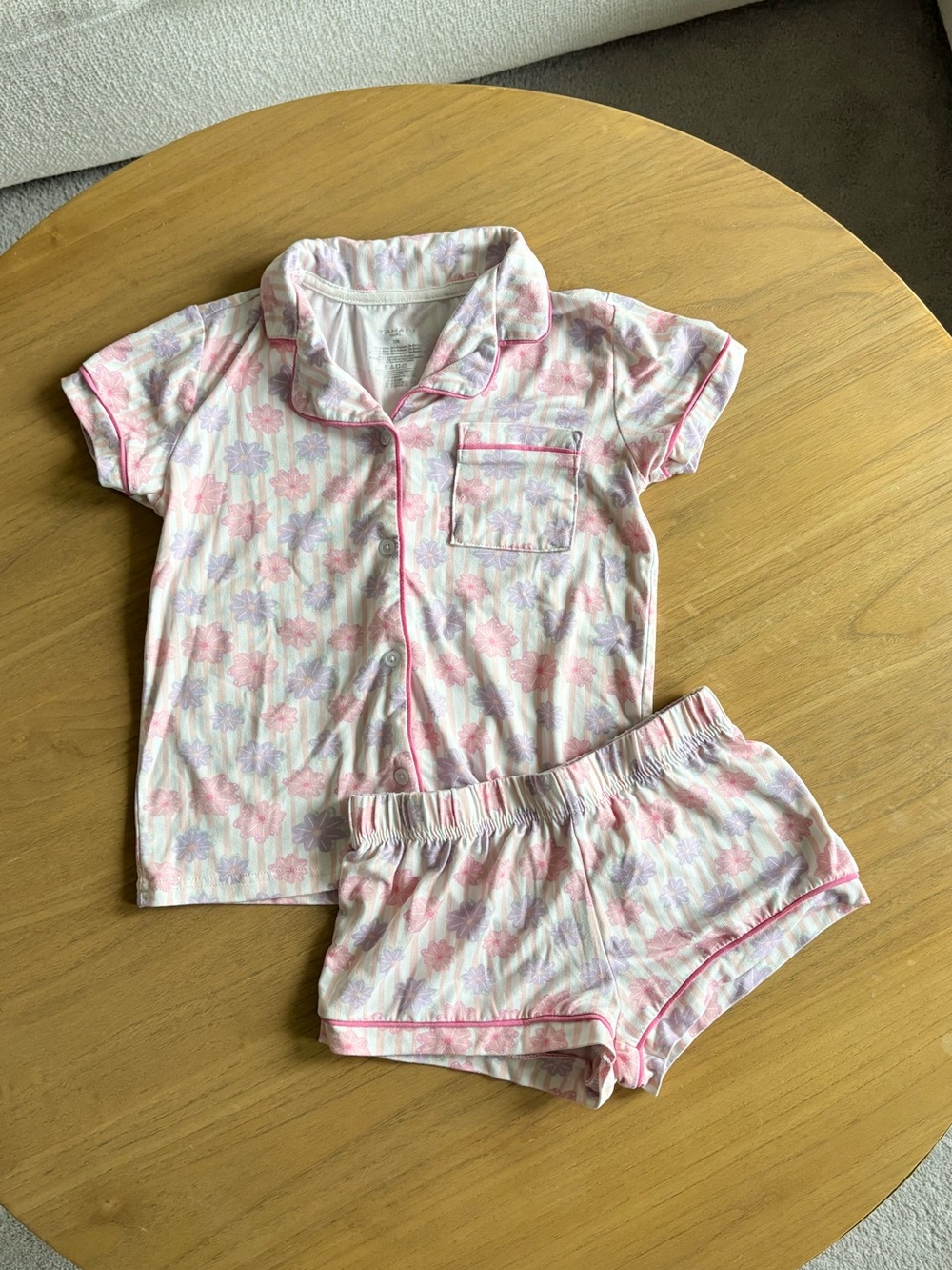 Girls Pink Floral Pajama Set